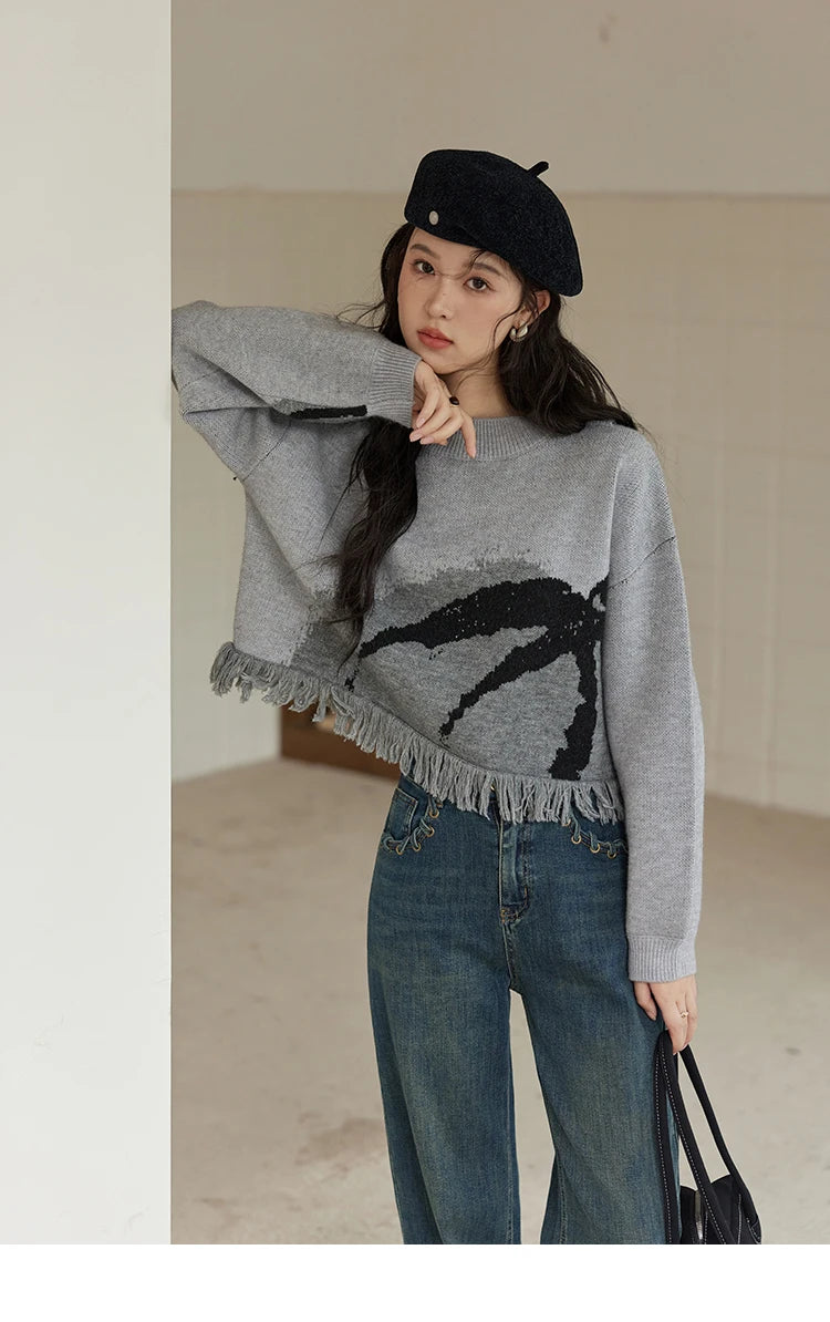 Mishow Tassel Half High Neck Lantern Sleeve Pullover MXD43Z0680