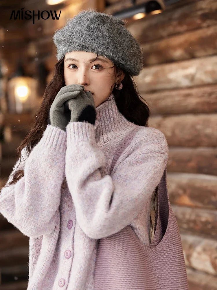 Mishow Turn Down Collar Wool Blend Cardigan MXD59Z1136