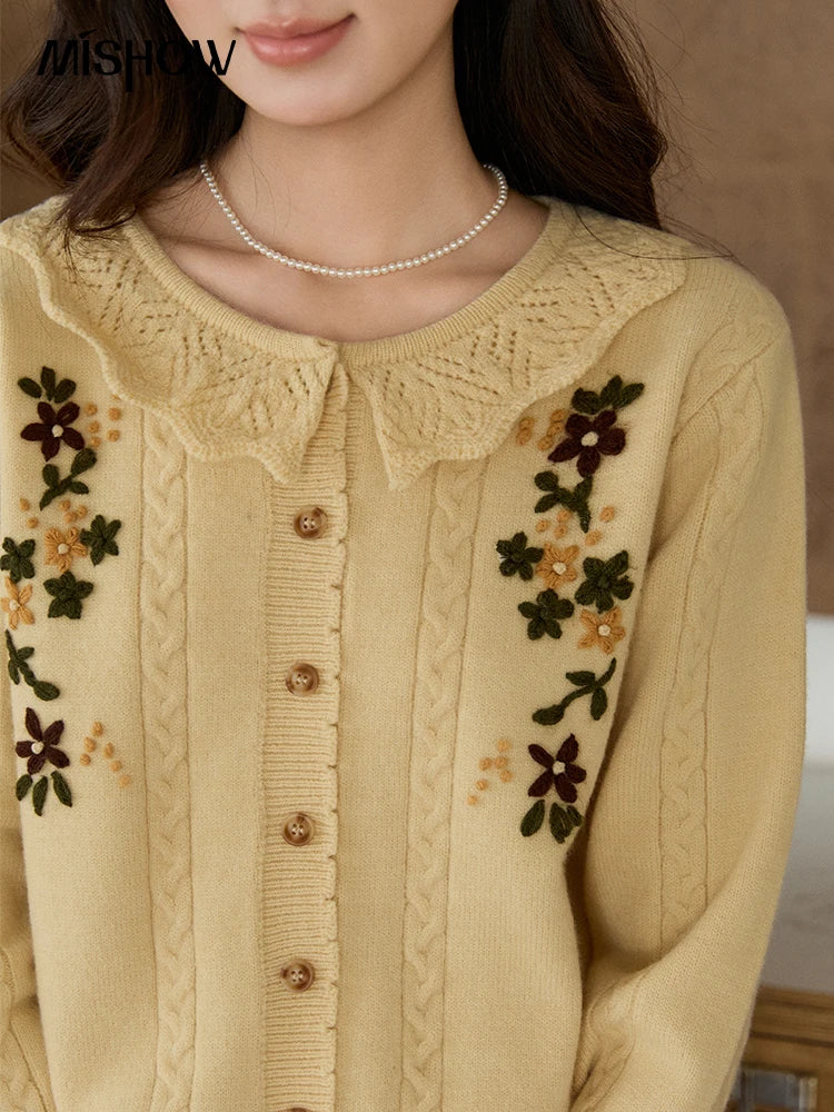 Mishow Peter Pan Collar Floral Cable Cardigan MXF11Z2904