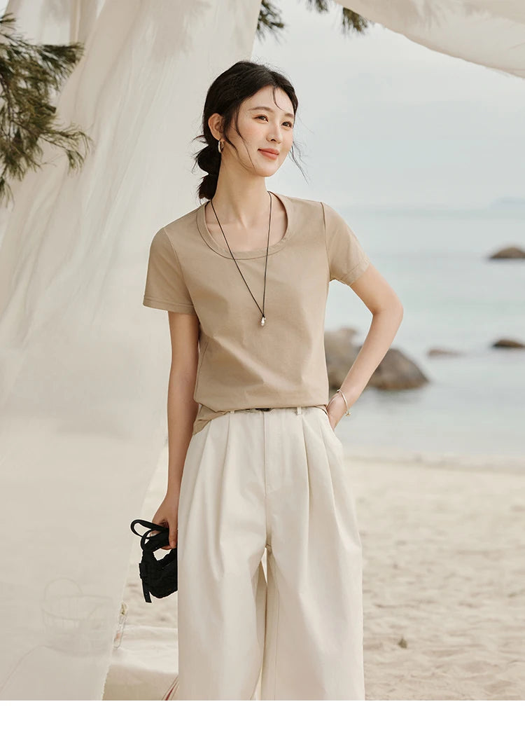Mishow Solid Square Neck Straight Tee MXE15T0483