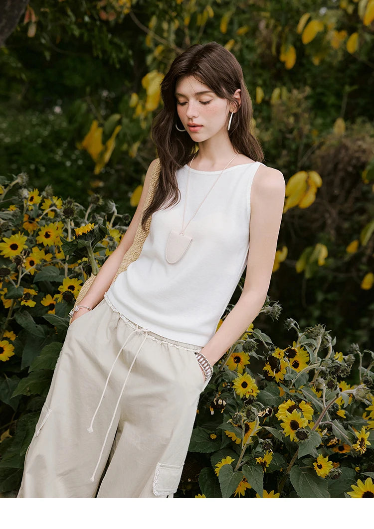 MISHOW Apricot Cargo Pants Lace Patchwork Drawstring Elastic MXE33K0935
