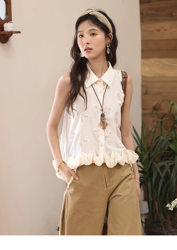 MISHOW Cotton Butterfly Hollow Lace Shirt with Tube Top MXE34X1808