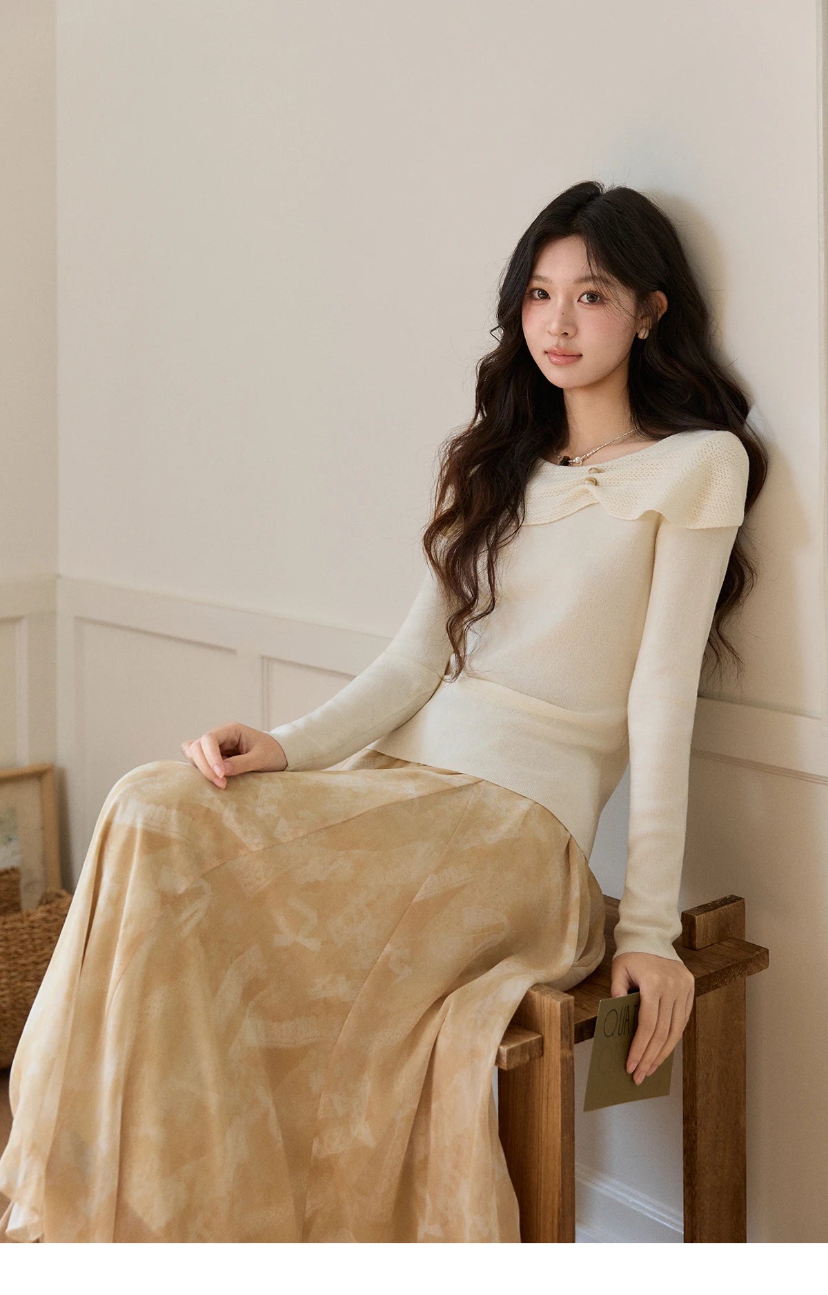 Mishow Beige Asymmetrical Collar Wool Sweater MXF11Z2918