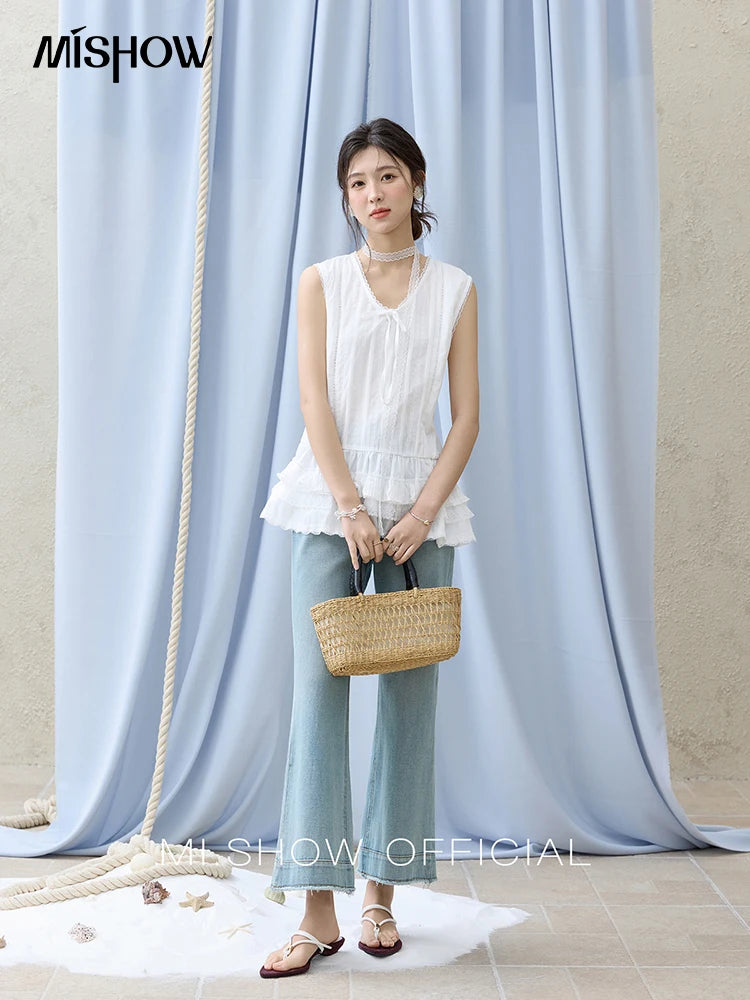 Mishow V-Neck Lace Cake Hem Tank Top MXE31X1779