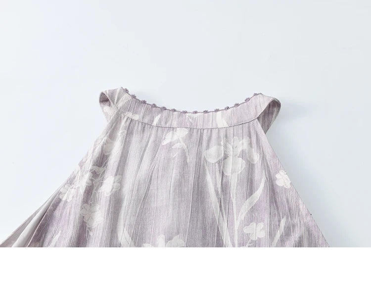 Mishow Purple Print Chiffon Stand Collar Dress MXE32L2163
