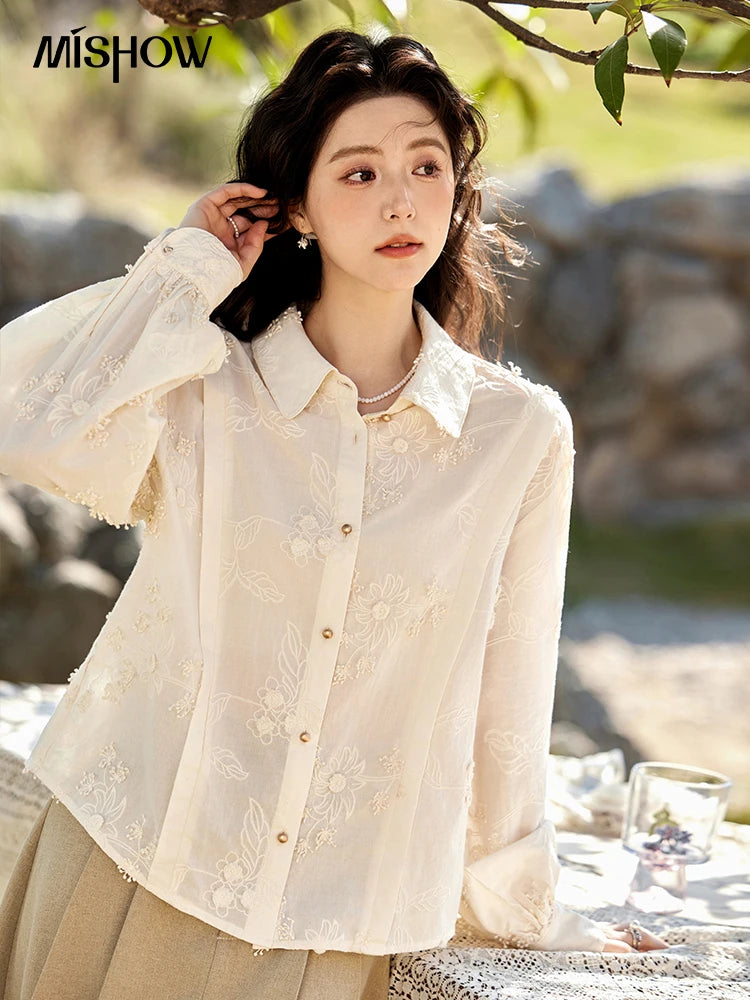 MISHOW 100% Cotton Embroidered Jacquard Shirt Lapel MXE12C0391