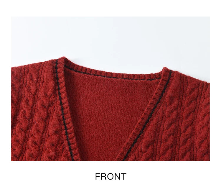 Mishow Red Knitted Cardigan & V-Neck Midi Dress Set MXD58L2085