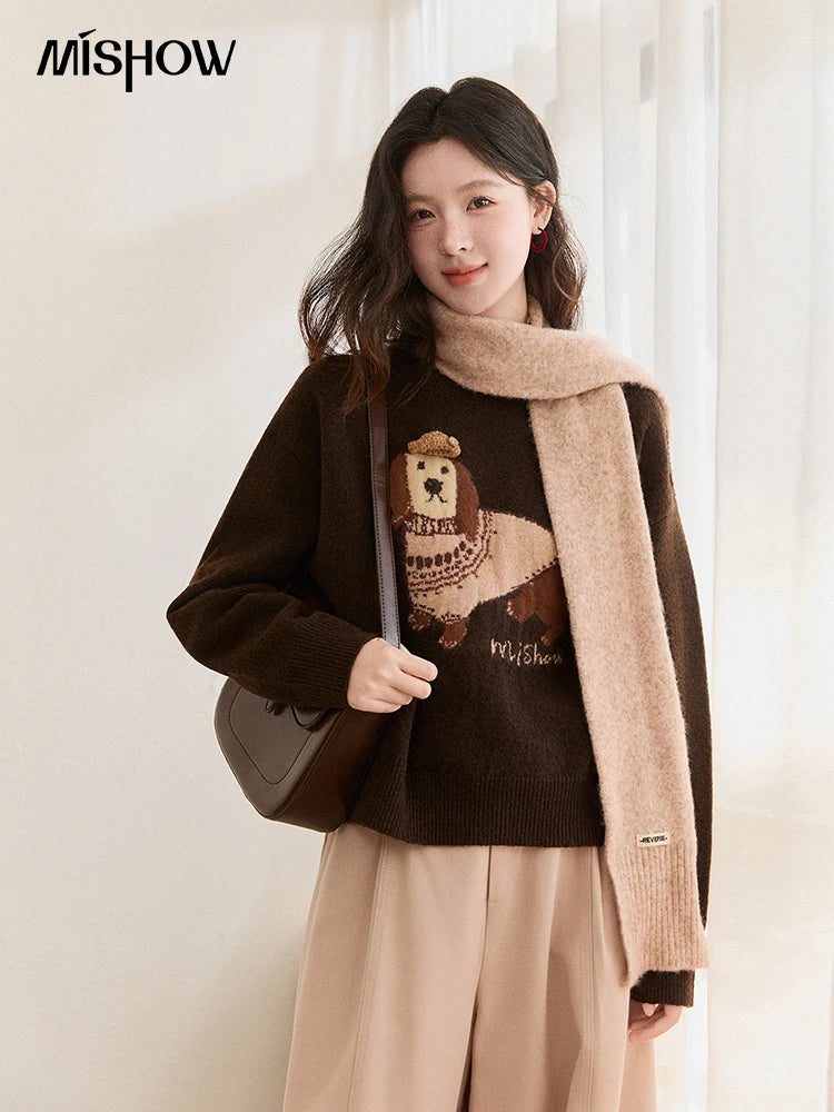 Mishow French Crew Neck Dog Jacquard Pullover MXE94Z2890