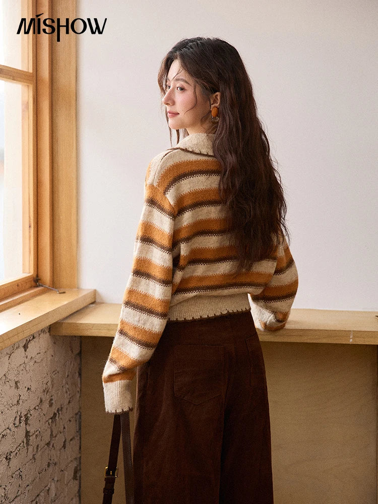 Mishow Retro Striped V-Neck Wool Cardigan MXE87Z2681