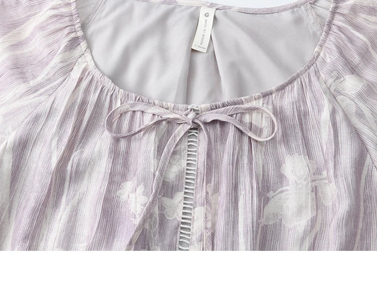 Mishow Print U-Neck Lace Hollow Chiffon Dress MXE32L2164