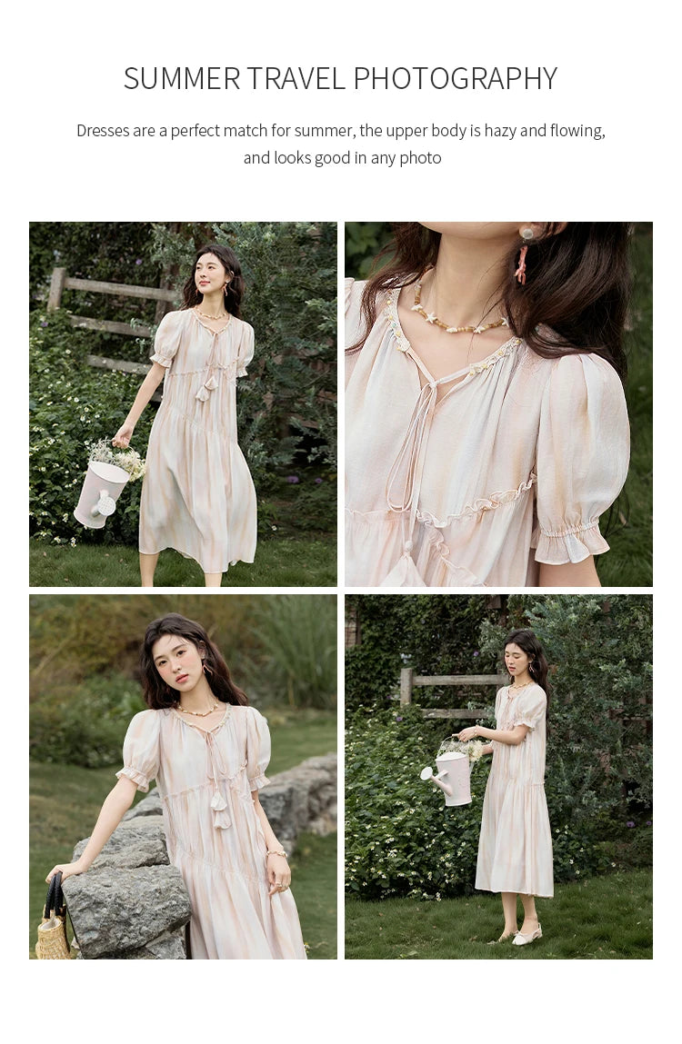 Mishow French V-Neck Puff Sleeve Gradient Dress MXE31L2166