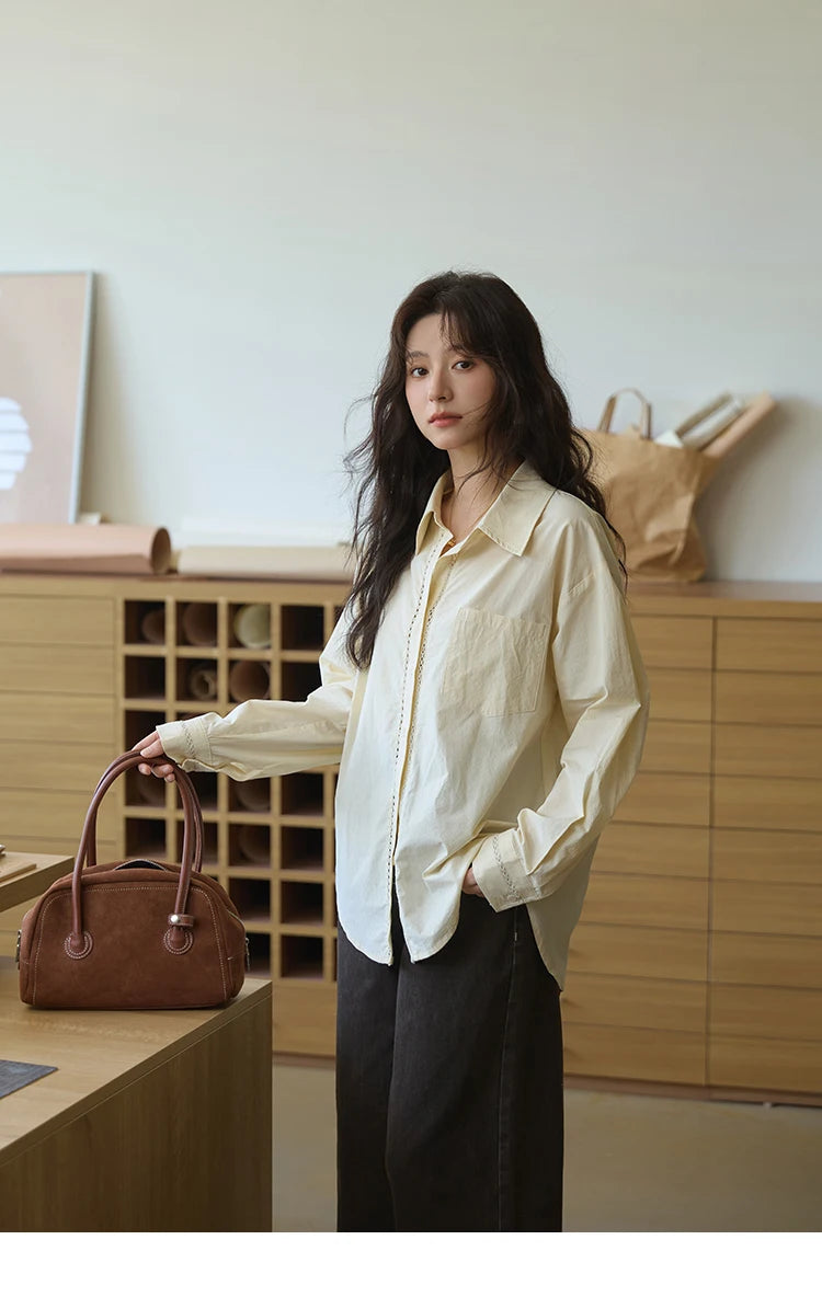 MISHOW Cotton Shirt Petal Ribbon Button Long Sleeve MXE41C2349