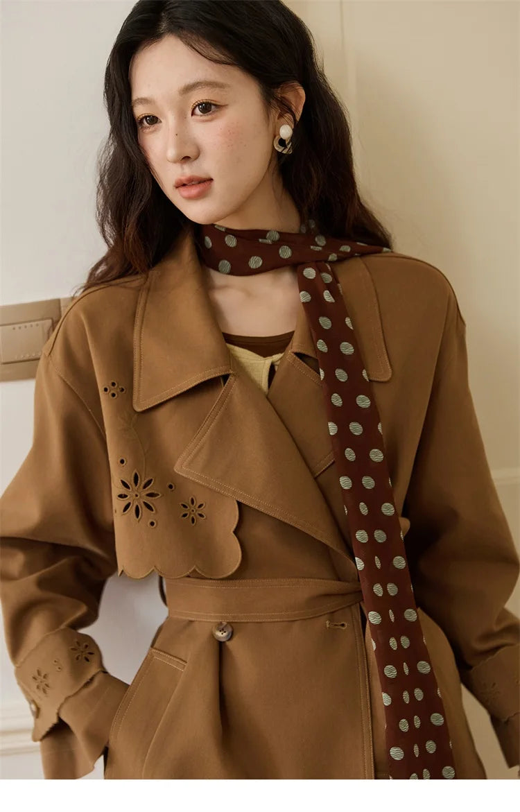 Mishow Hollow Flower Double Breasted Trench Coat MXE46W0838