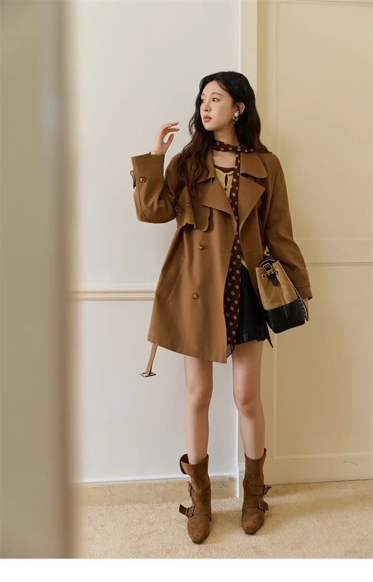Mishow Hollow Flower Double Breasted Trench Coat MXE46W0838