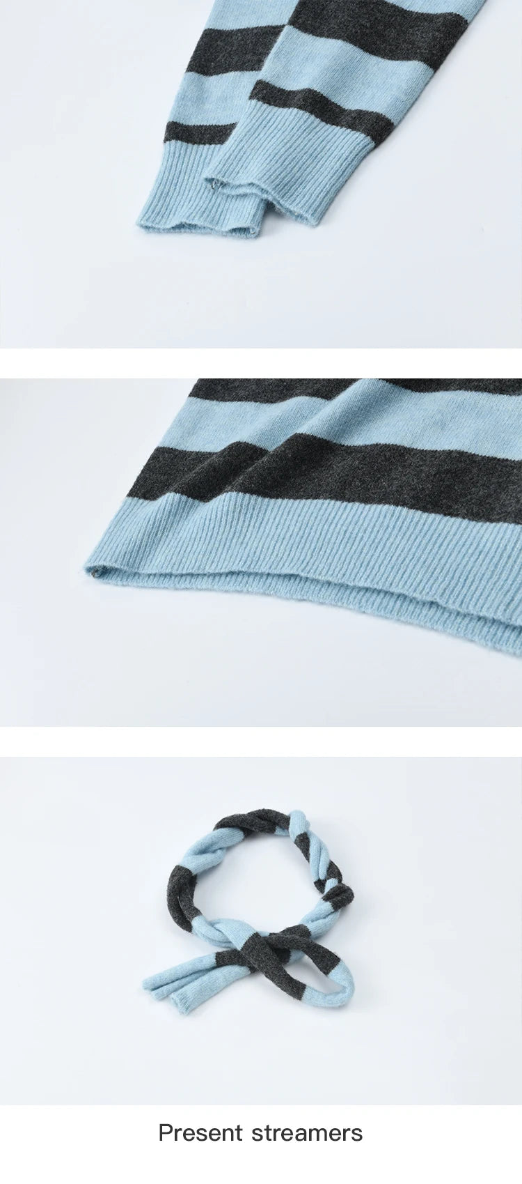Mishow Blue Gray Slanted Shoulder Ribbon Sweater MXE46Z2540