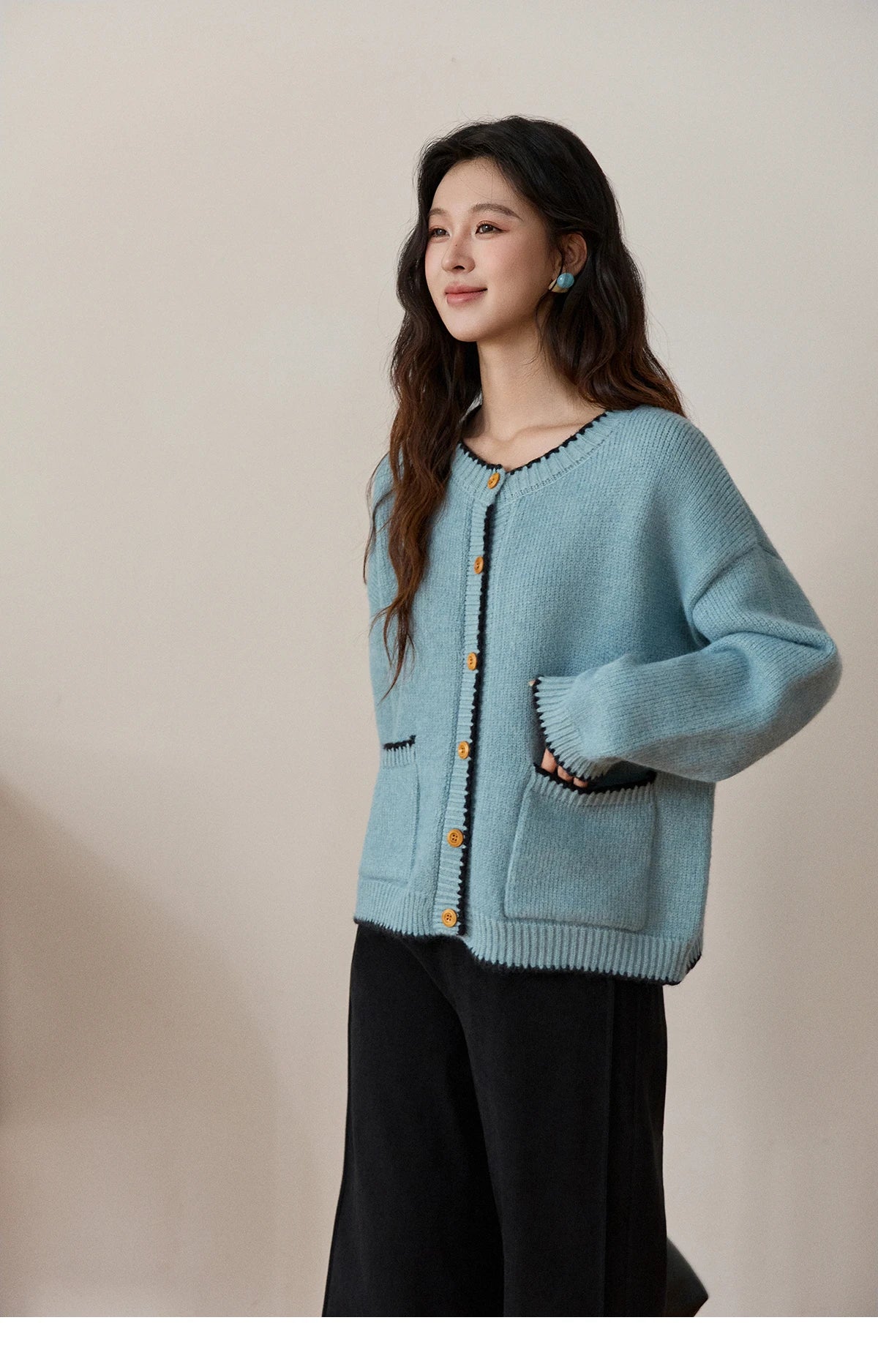 Mishow Yellow Color Collision Edge Pocket Cardigan MXE94Z2973