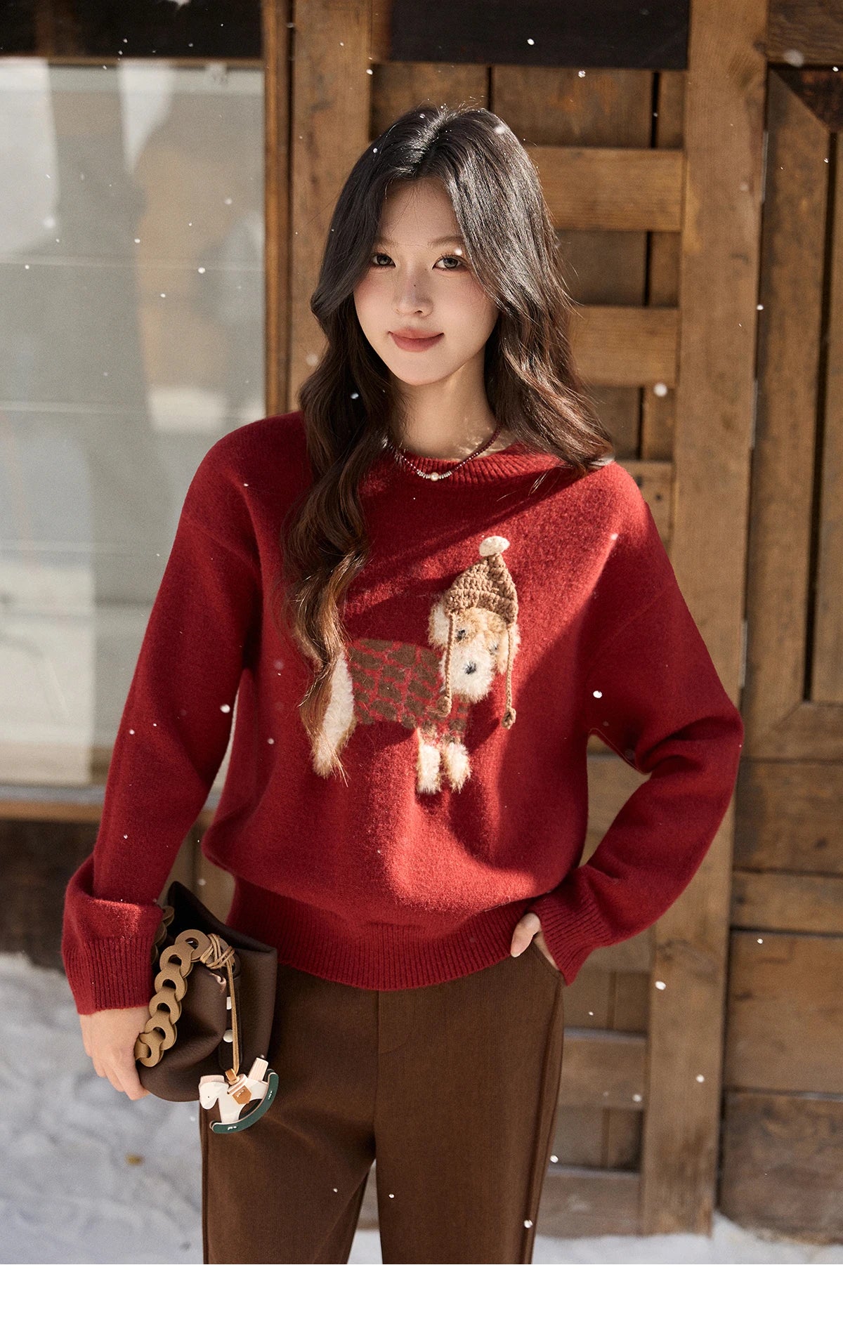Mishow Red Dog Pattern Crew Neck Sweater MXE93Z2811