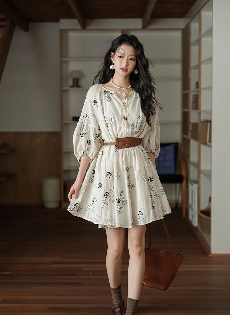 MISHOW Embroidered Doll Lantern Sleeve Dress MXE41L2480