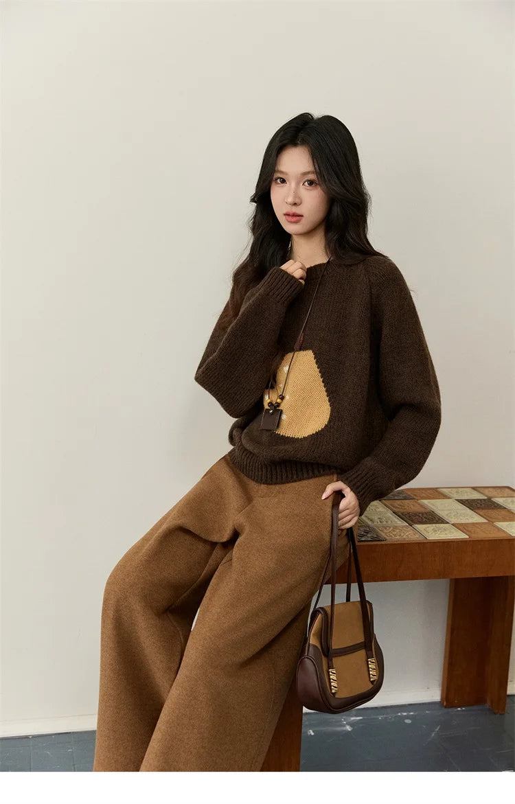 Mishow Pear Pattern Jacquard Crew Neck Pullover MXE94Z2959