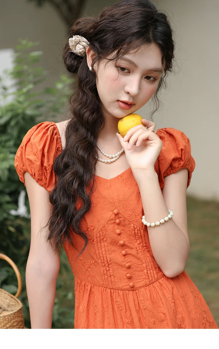Mishow 100% Cotton Orange Embroidered Sweetheart Dress MXD29L1931
