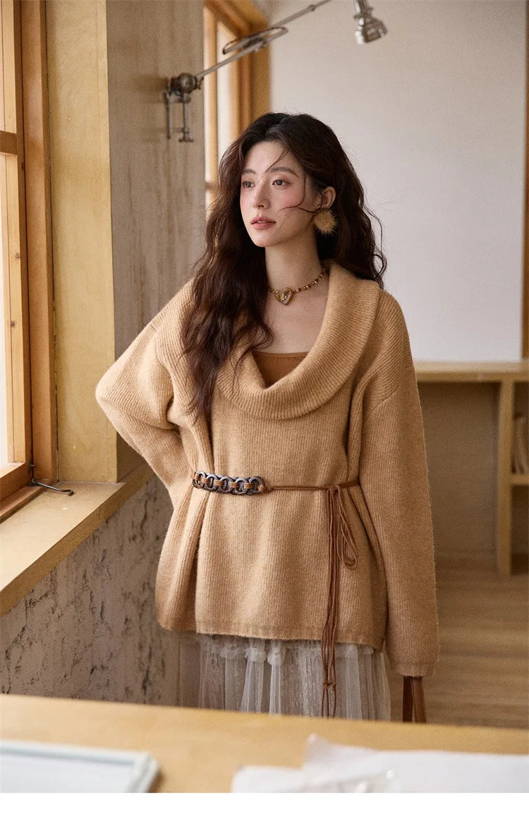 Mishow Orange French Style Sweater with Vest & Belt Set MXE86T1437