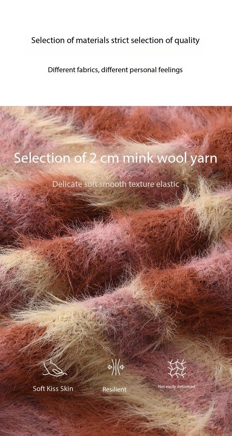 Mishow Red Striped Faux Mink Fur Stand Collar Cardigan MXD59Z1005