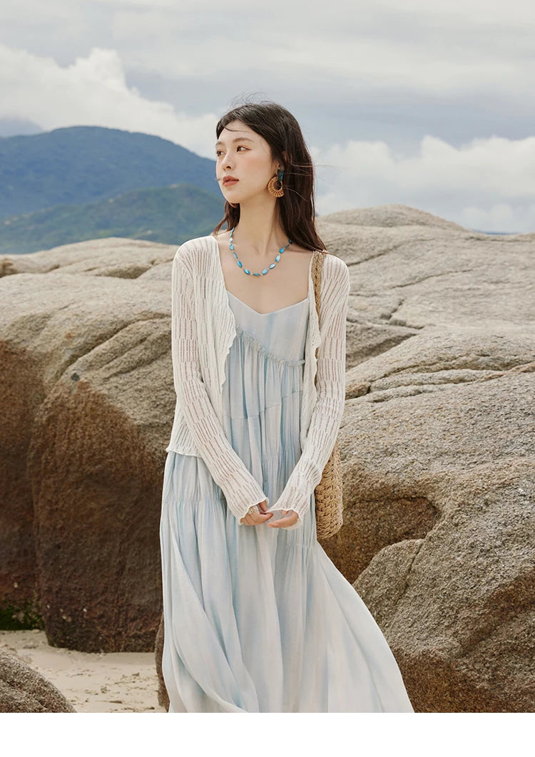 Mishow White V-Neck Slim Knit Summer Cardigan MXE16Z1193
