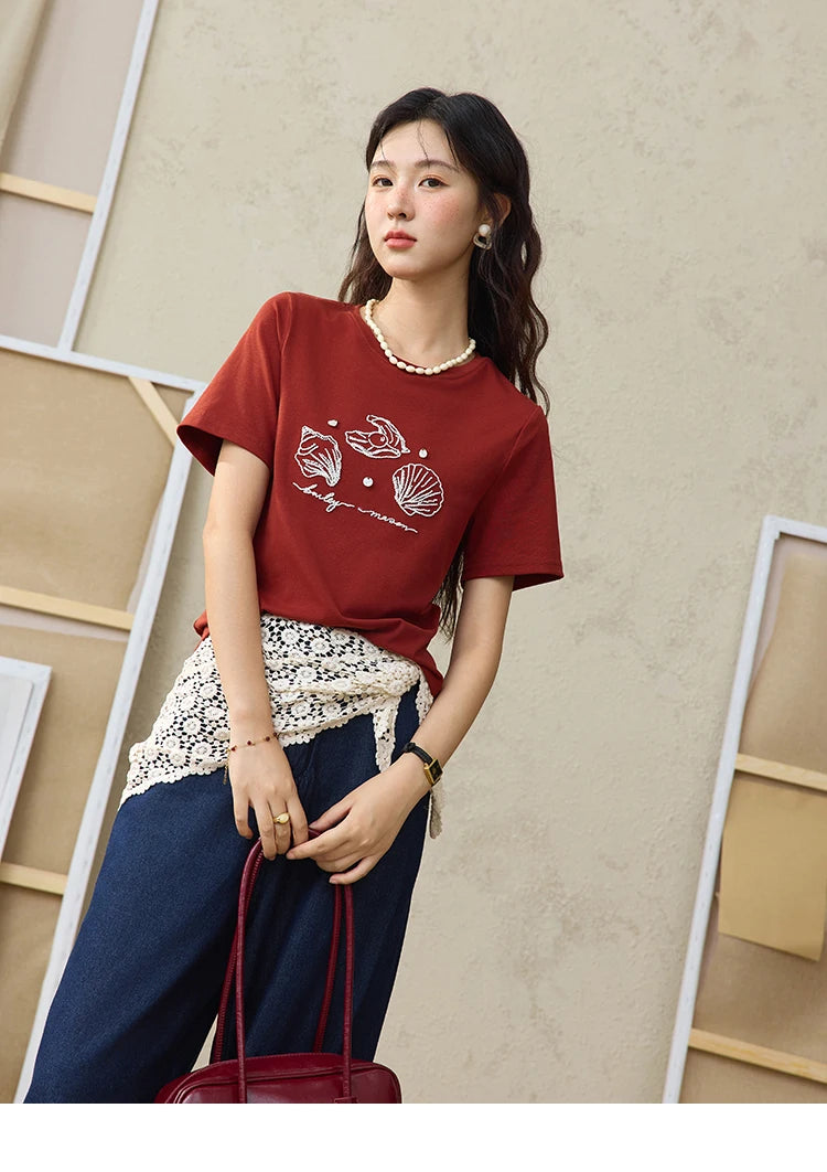 Mishow Shell Embroidered Round Neck Tee MXE34T0570