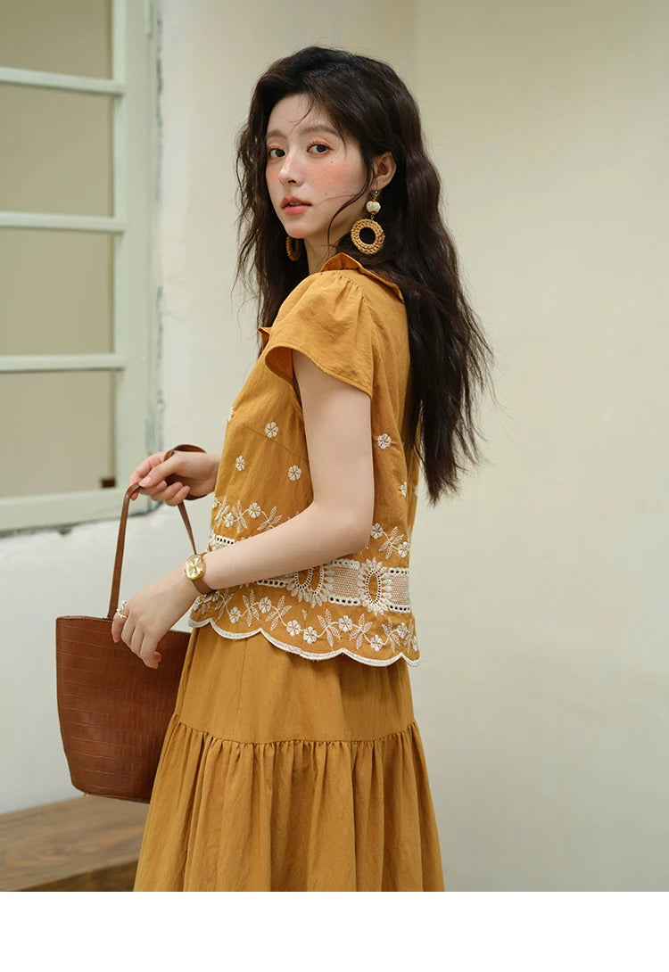 Mishow French Lace Embroidery Blouse & A-Line Skirt Set MXE39T0645