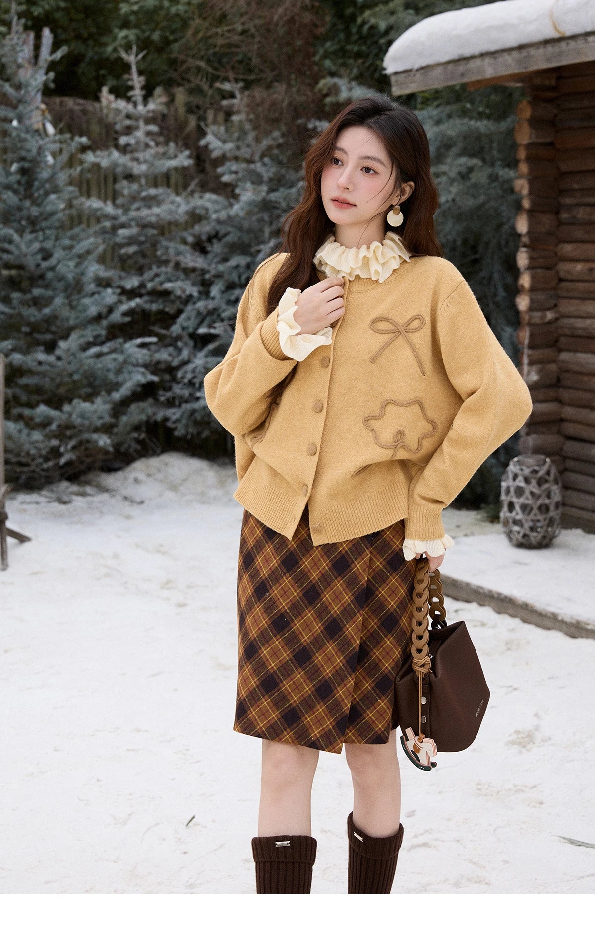 Mishow Retro Plaid Brushed High Waist Warm Skirt MXE91B2457