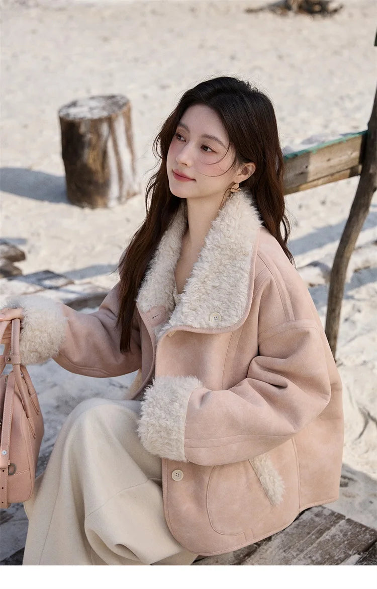 MISHOW Double Sided Lamb Wool Coat Lapel Pockets MXE91W1015