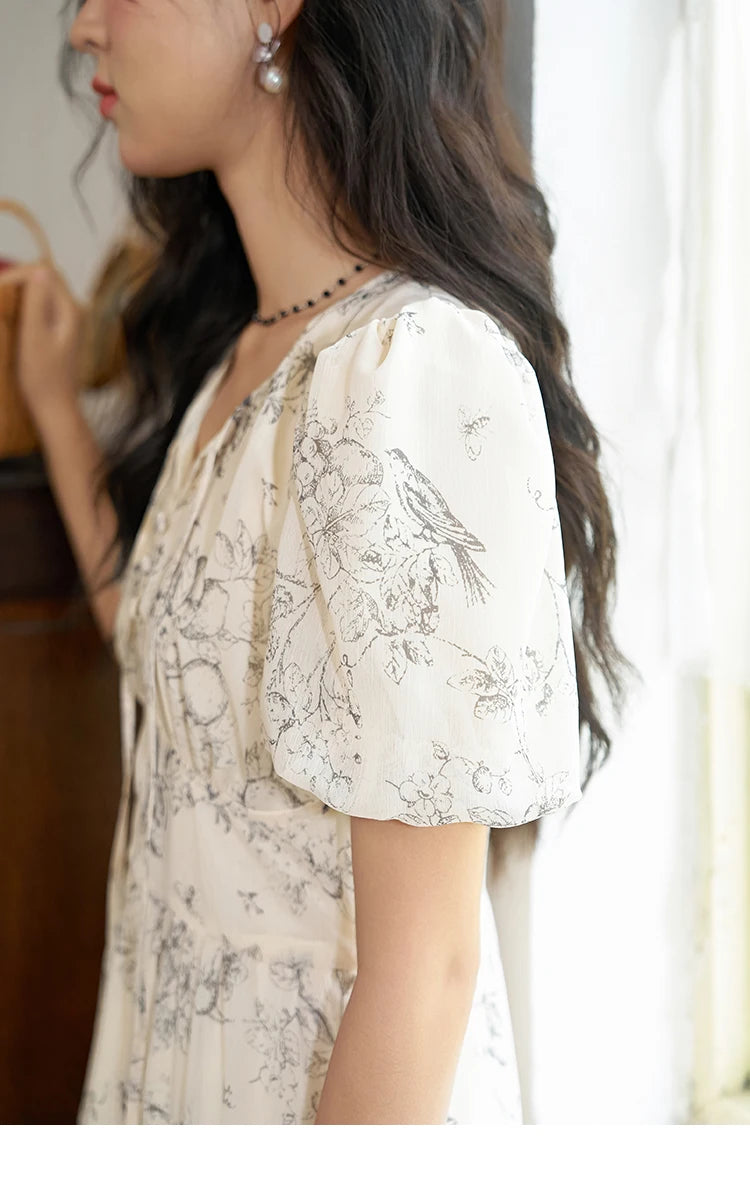 MISHOW Floral Print Lace-Up Chiffon Dress MXD27L1841