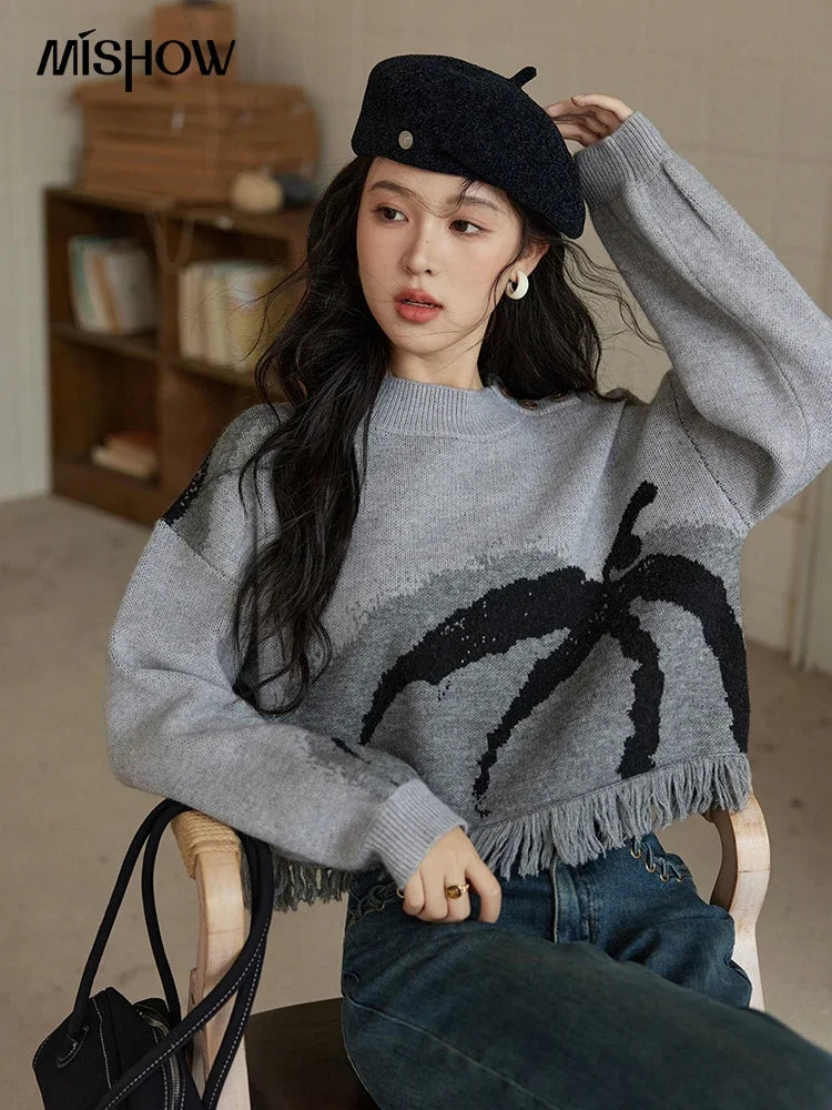 Mishow Tassel Half High Neck Lantern Sleeve Pullover MXD43Z0680