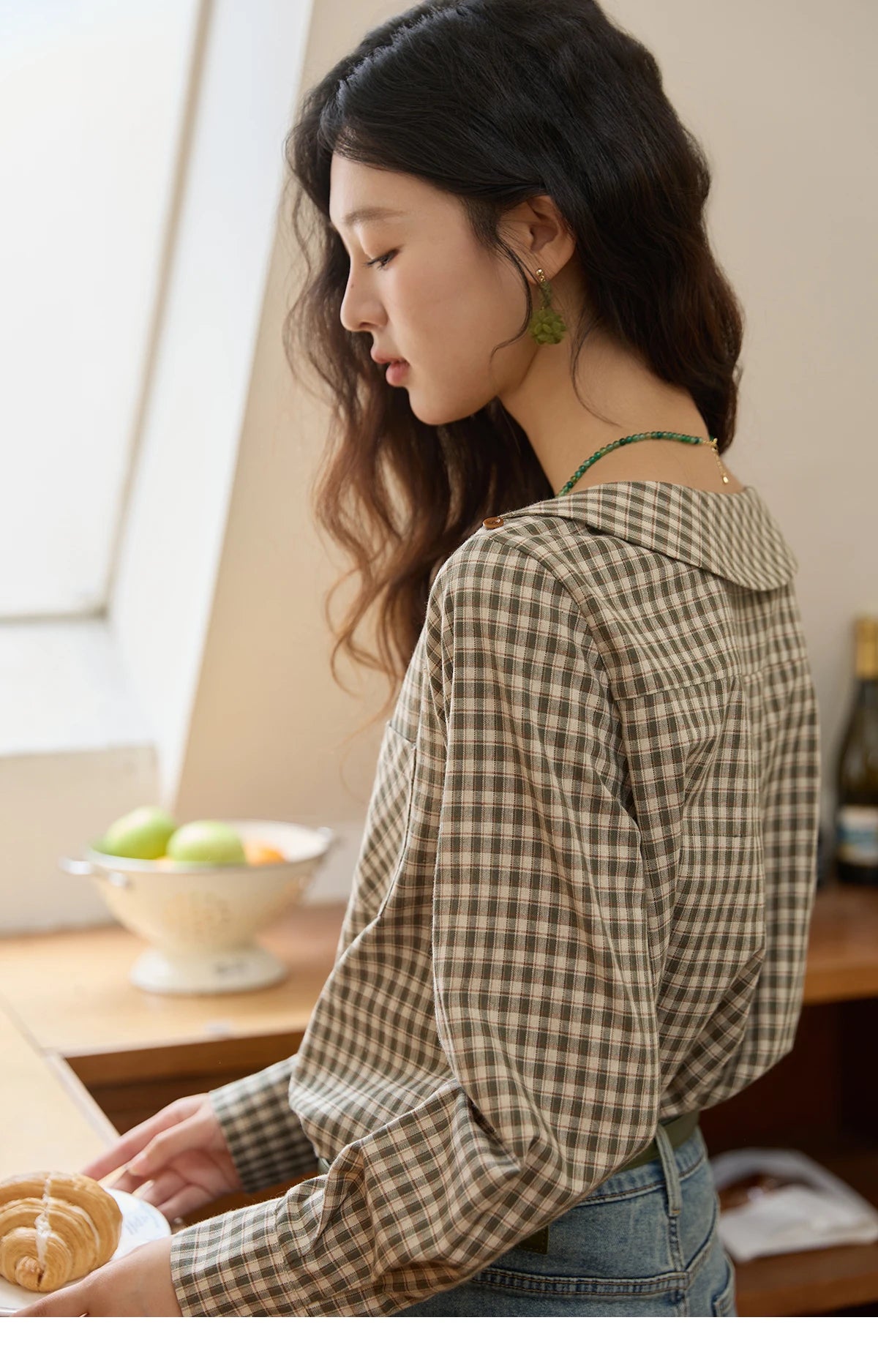 MISHOW Plaid Shirt Side Slit Pockets with Belt MXE44X2469
