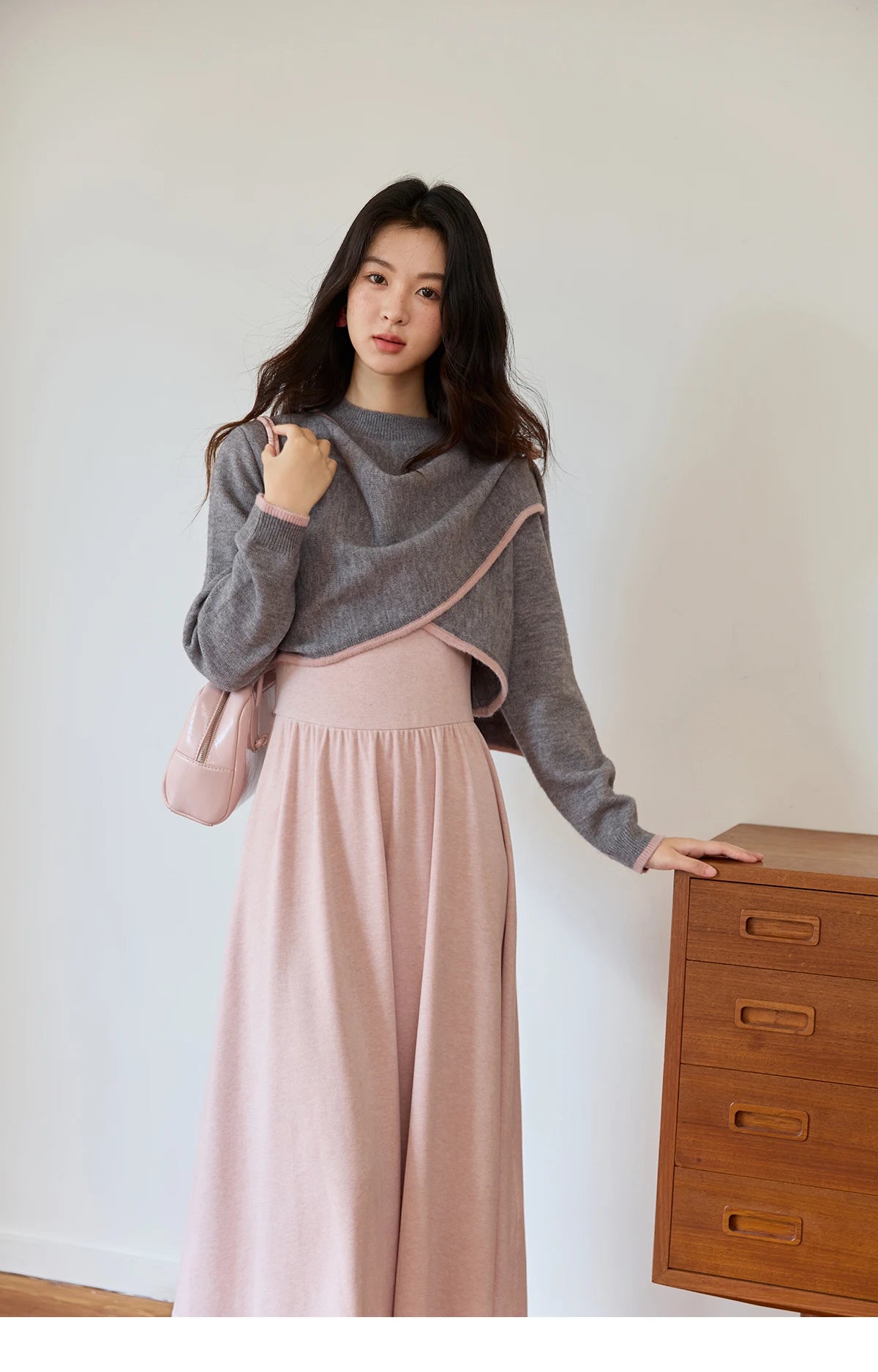 Mishow Pink Irregular Round Neck Top & Suspender Dress Set MXE49T1397