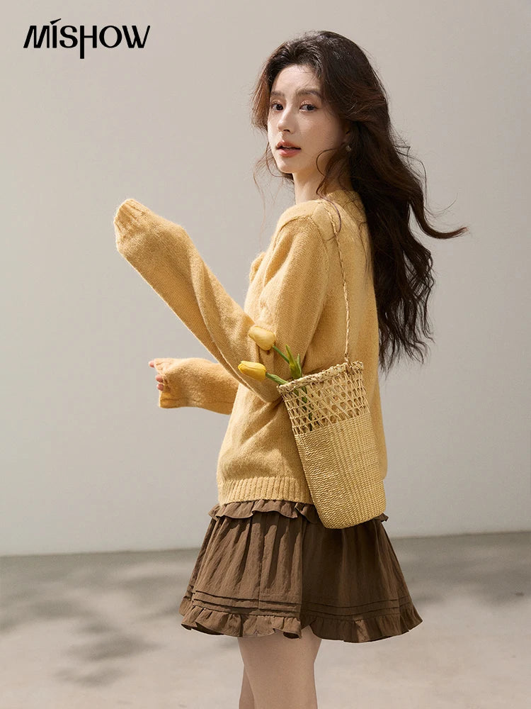 Mishow Flower Decor Mohair Fork Knit Cardigan MXF15Z3051