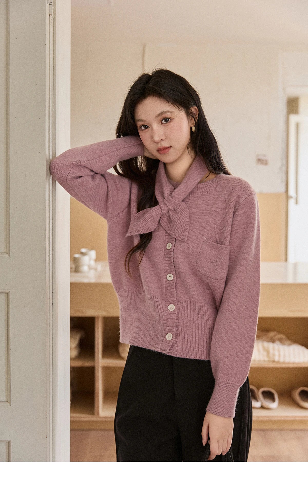 Mishow Taro Purple Detachable Scarf Sweater MXE91Z2825
