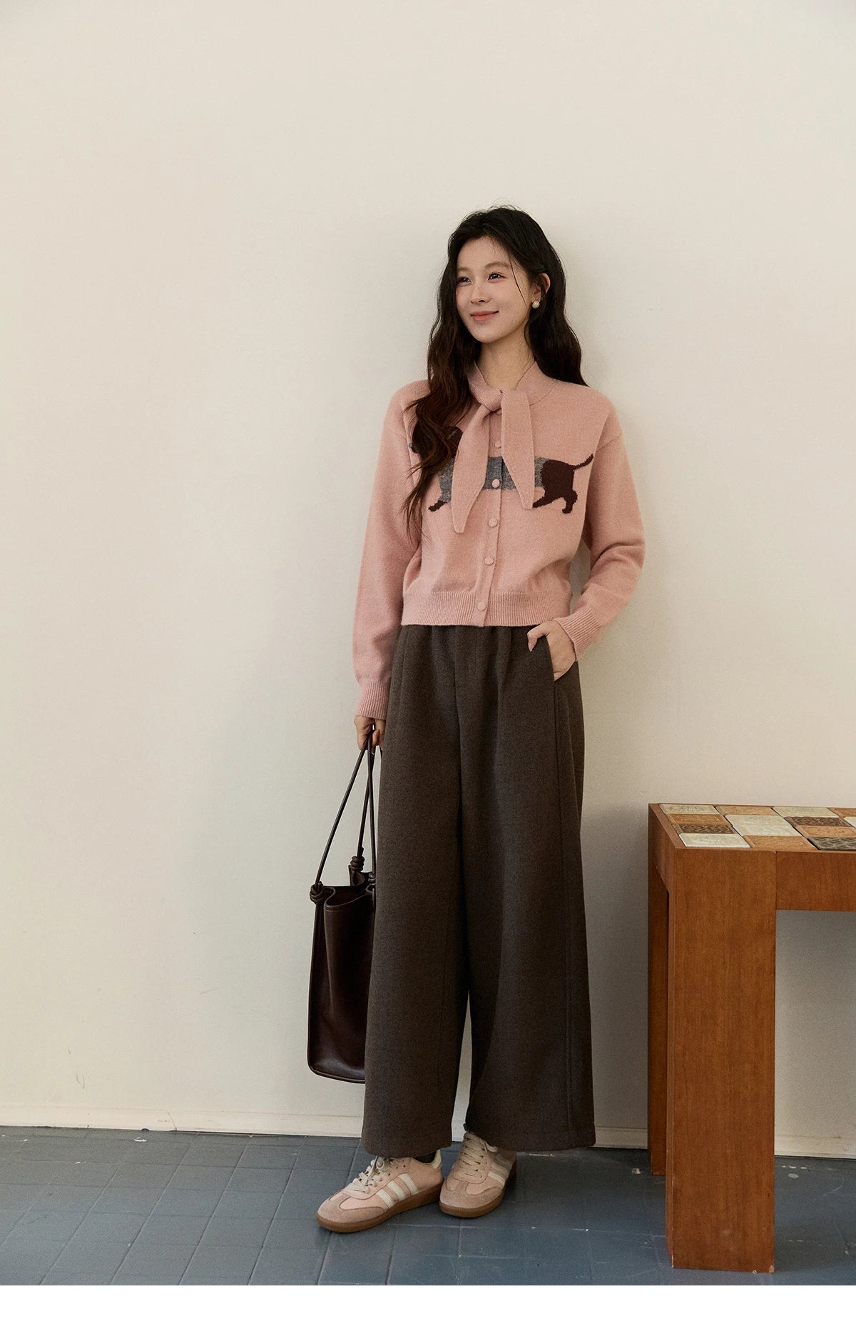 Mishow Pink Dachshund Pattern Bow Collar Cardigan MXE94Z2997