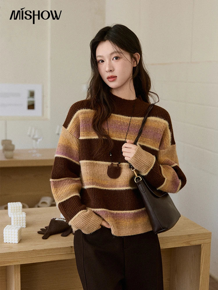 Mishow French Striped Gradient Faux Mink Sweater MXE94Z2891
