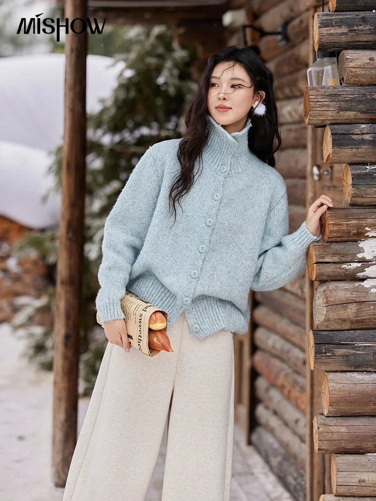 Mishow Turn Down Collar Wool Blend Cardigan MXD59Z1136