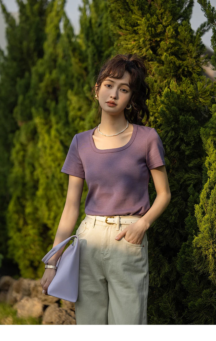 Mishow Solid Square Neck Cotton Tee MXC12T0641