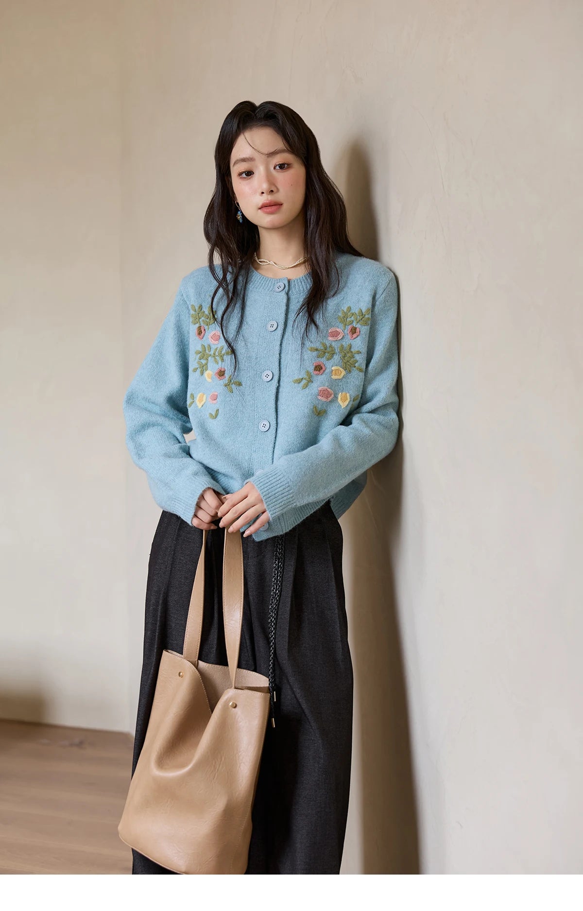 Mishow Blue Floral Embroidered Wool Cardigan MXE51Z2695