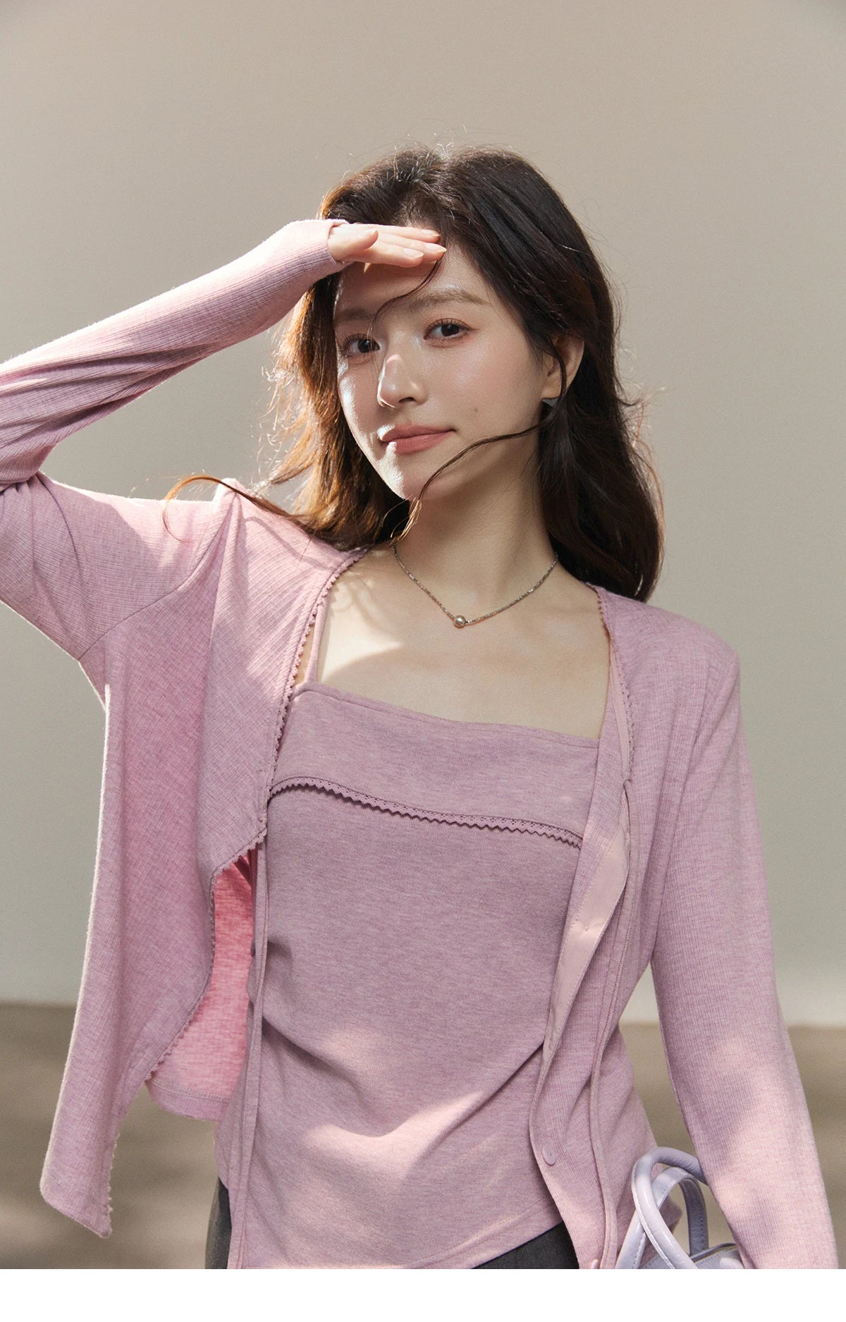 Mishow Purple Lace-Up Cardigan & Camisole Set MXF13Z2998
