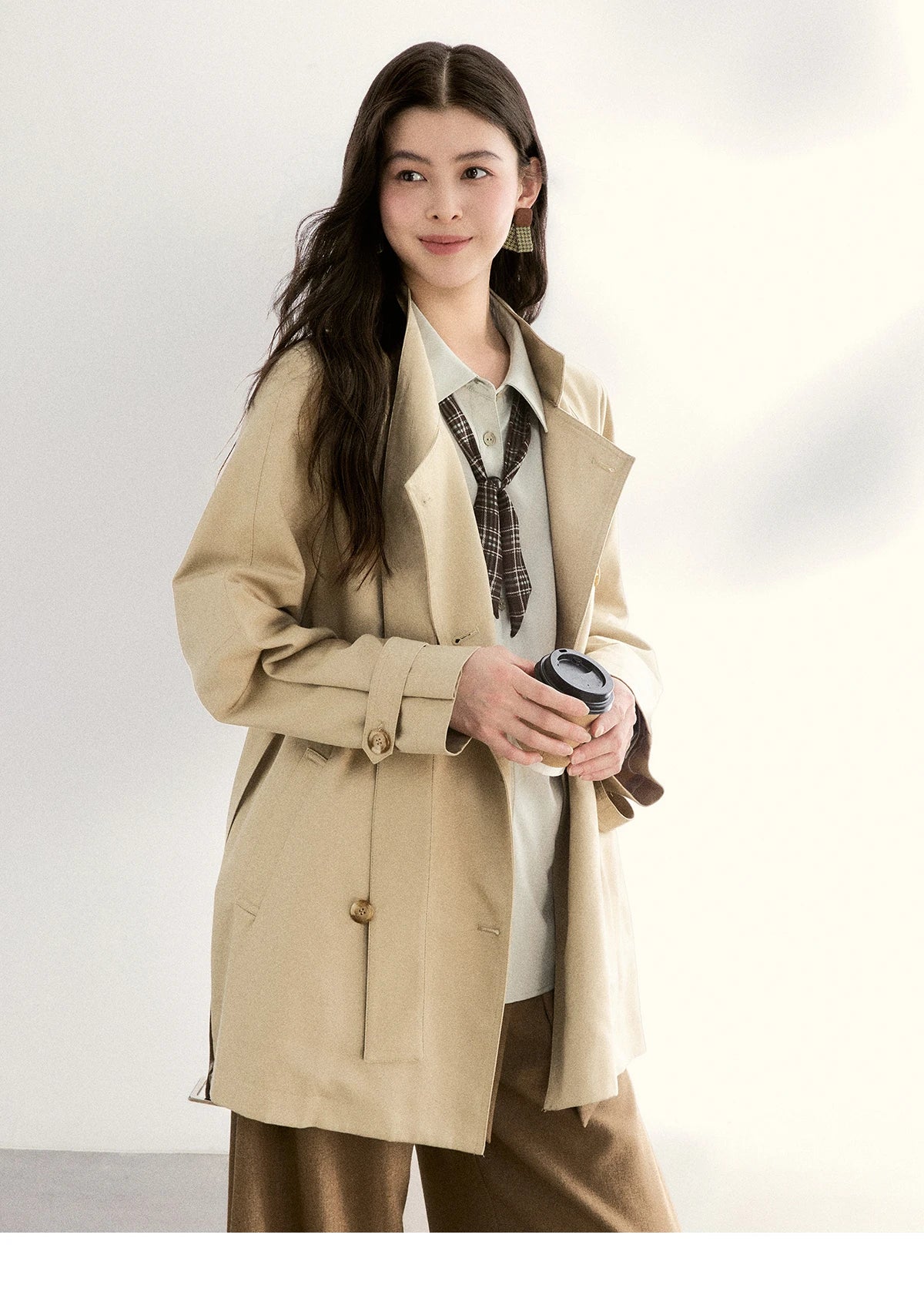 MISHOW Casual Loose Shirt with Plaid Scarf Lapel Top MXF108C0815