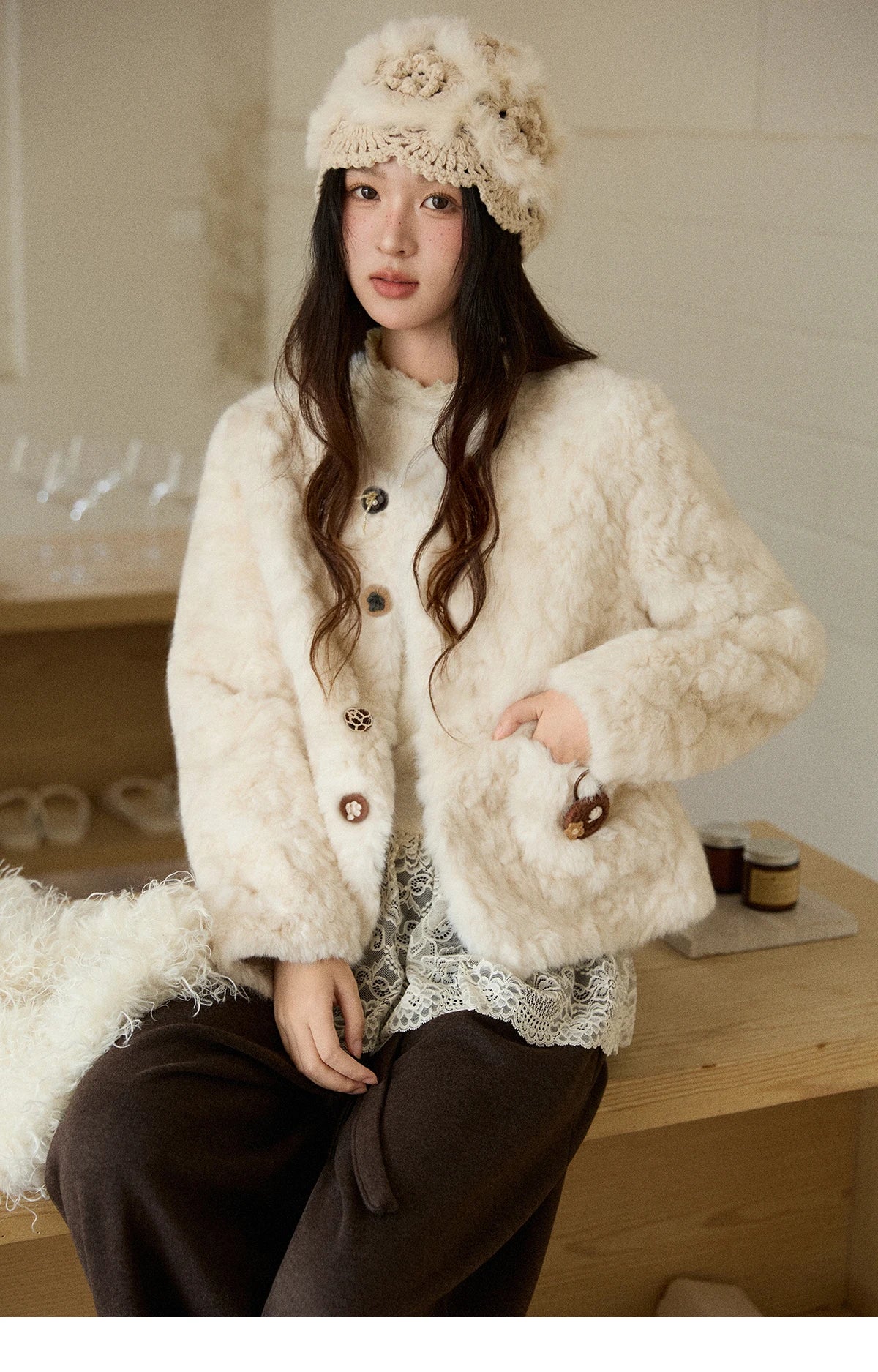 Mishow Sweet Pink Faux Rabbit Fur Coat MXE87W0990