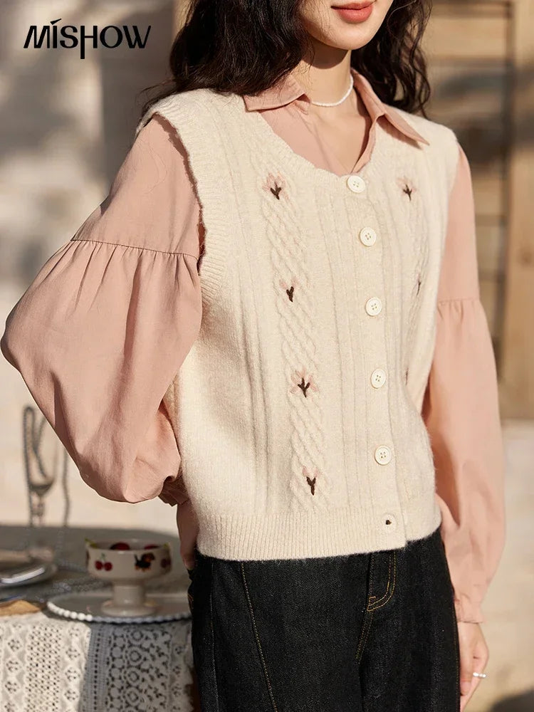 Mishow 3D Flower Embroidered Knitted Vest MXE11Z1077