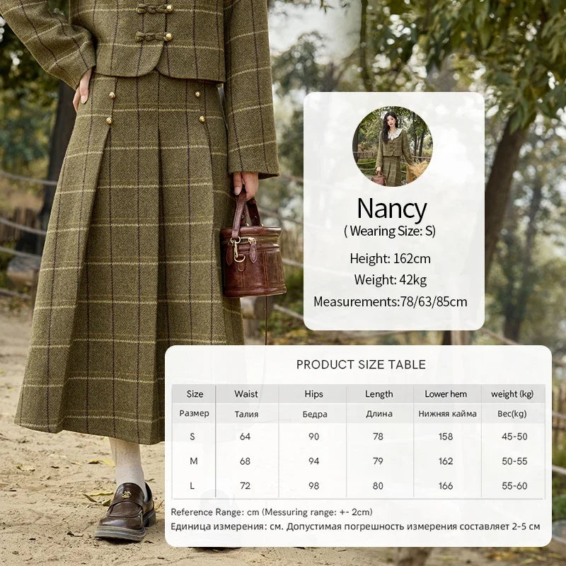 Mishow Retro Plaid Doll Collar Tweed Jacket & Pleated Skirt Set MXD48W0469