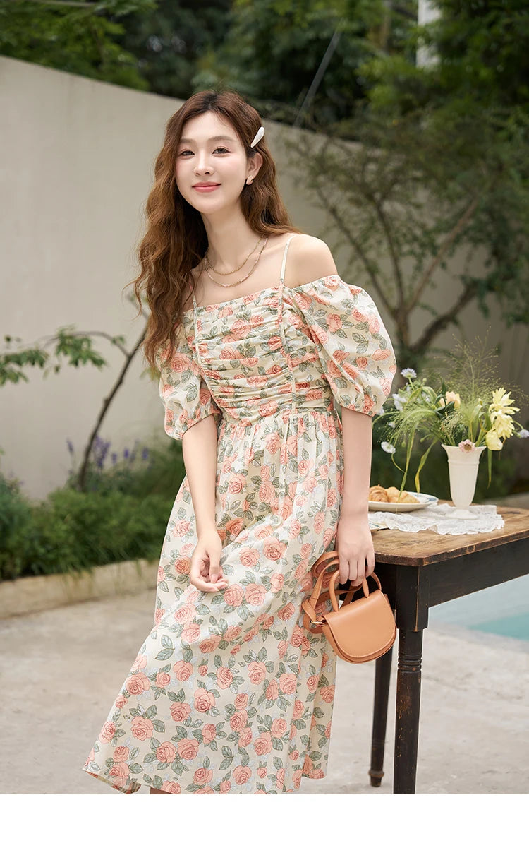 Mishow 100% Cotton Floral Puff Sleeve Dress MXC33L1397