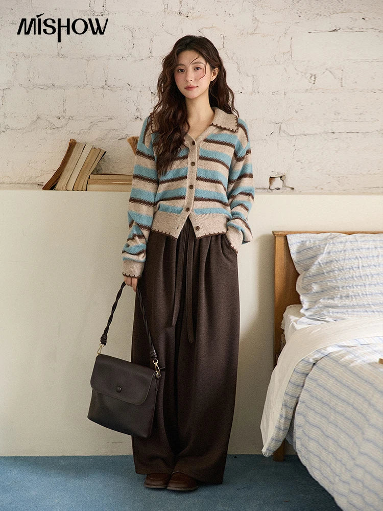 Mishow Retro Striped V-Neck Wool Cardigan MXE87Z2681