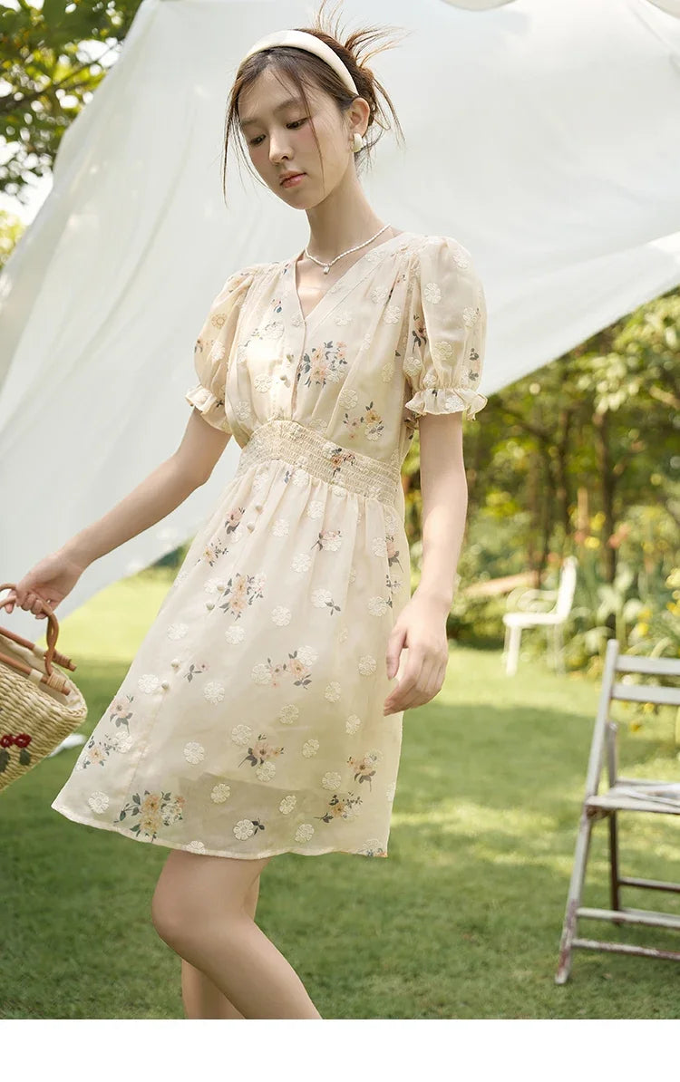 Mishow French Floral Embroidered Petal Sleeve Dress MXC38L1424